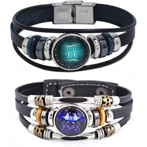 Leather Zodiac Constellation Woven Bracelet Unisex Adjustable Jewelry